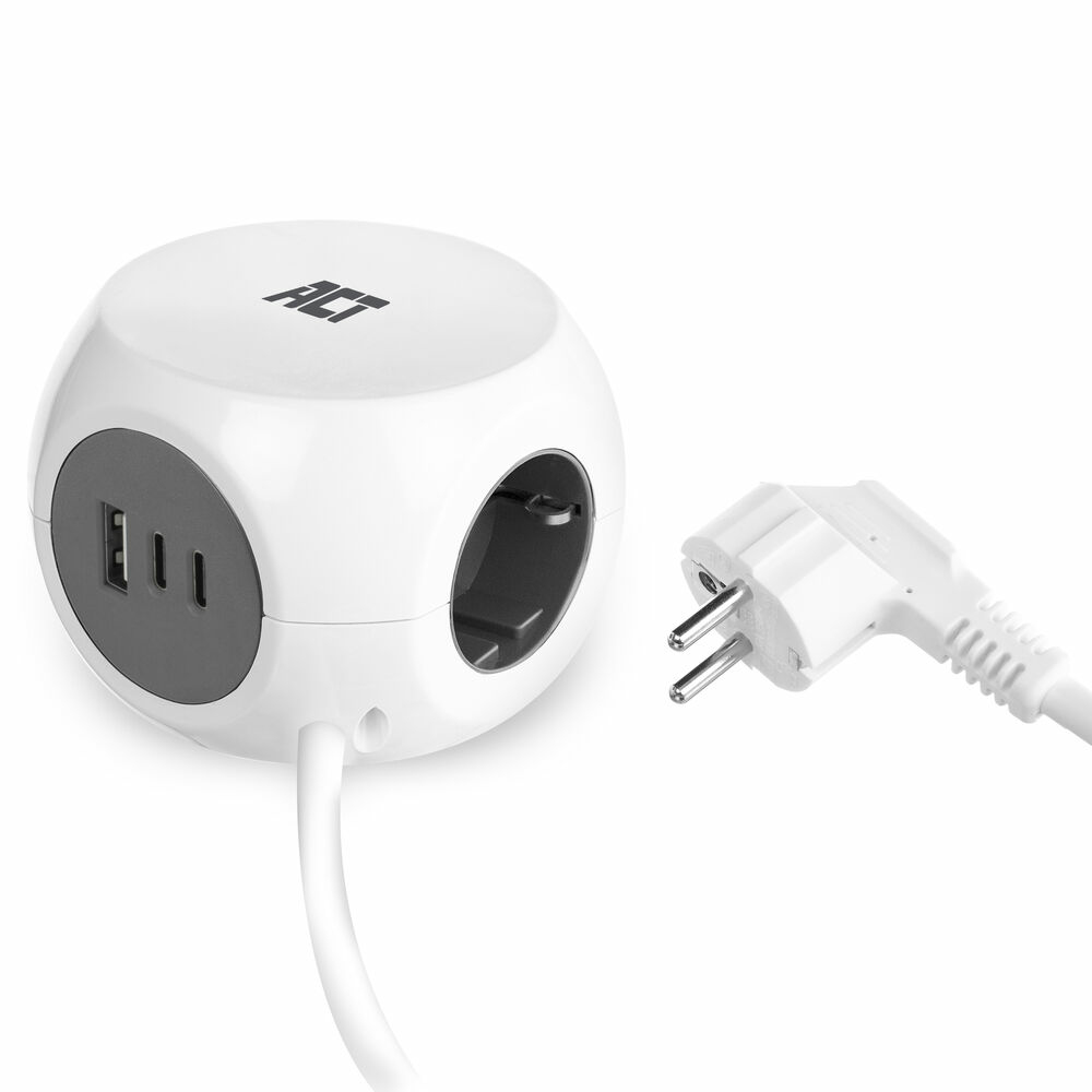 [AC2420] ACT Stekkerdoos Kubus | 3 Stopcontacten | USB-A & USB-C | 30W | 1,5 m | Wit
