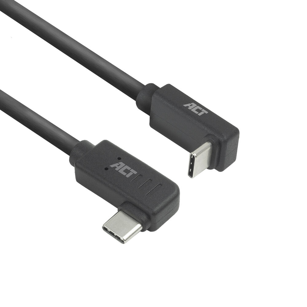 ACT AC7480 | USB 3.2 Gen 2 Kabel | USB-C (haaks links/rechts) naar USB-C (haaks boven/beneden) | 60W | 10Gbps | 0,5m | Zwart