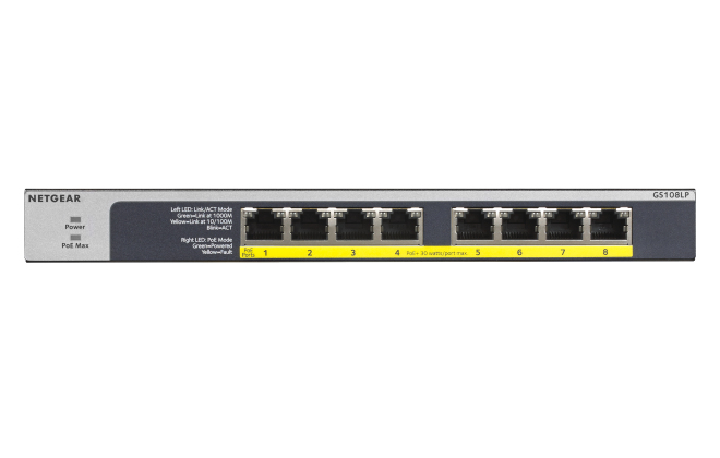 [GS108LP-100EUS] NETGEAR GS108LP | Unmanaged Switch | 8 Poorten | Gigabit Ethernet (10/100/1000 Mbps) | 8x PoE+ (60W) | FlexPoE | Fanless | 1U Rackmount