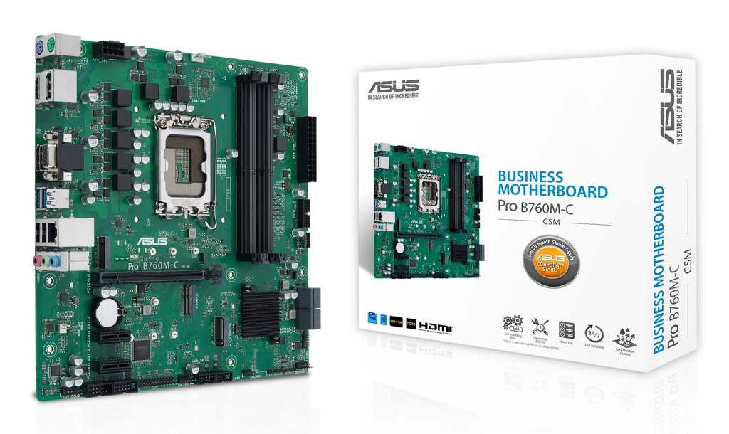 ASUS PRO B760M-C-CSM S1700/DDR5/2xDP-HDMI-VGA/24-7/µATX Optional: 2x COM, 1x LPT