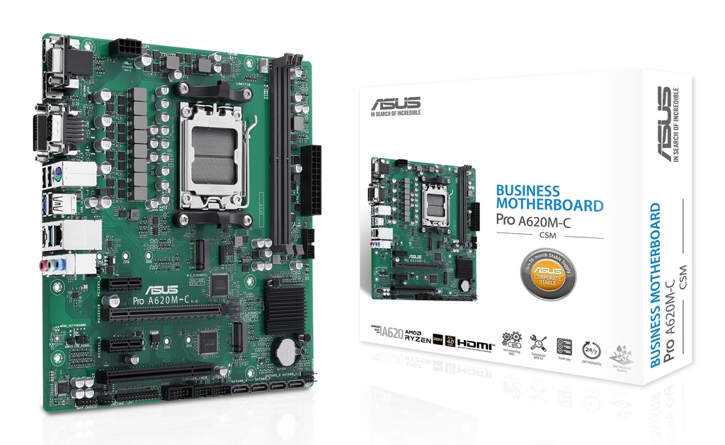 [90MB1F80-M0EAYC] ASUS PRO A620M-C-CSM AM5 A620/HDMI-DP-DVI-VGA/2xM.2/µATX Business Series. 24/7 ready