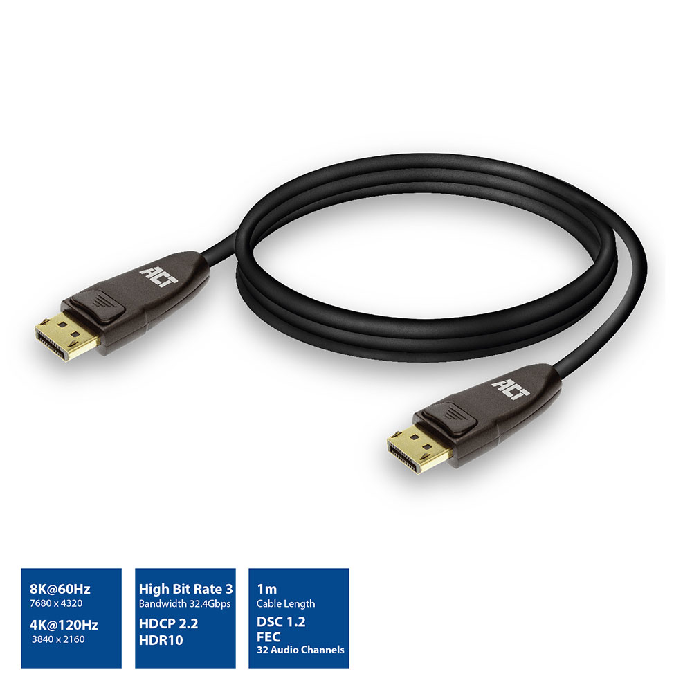 [AC4071] ACT AC4071 | DisplayPort 1.4 Kabel | 1,0m | Zwart