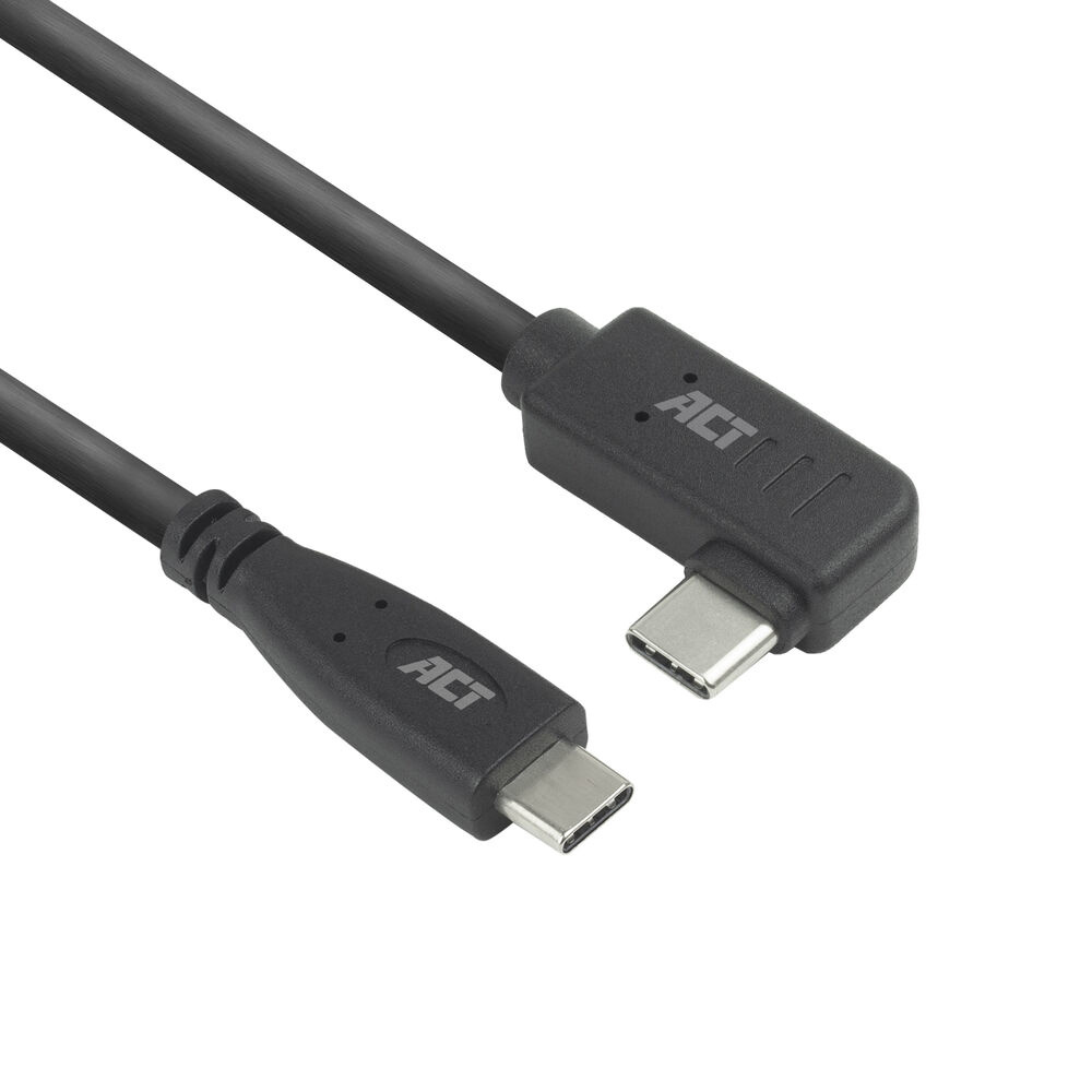 [AC7406] ACT USB 3.0 10Gbps 60W USB Type-C (recht) naar USB Type-C (haaks links/rechts) kabel, 1 meter