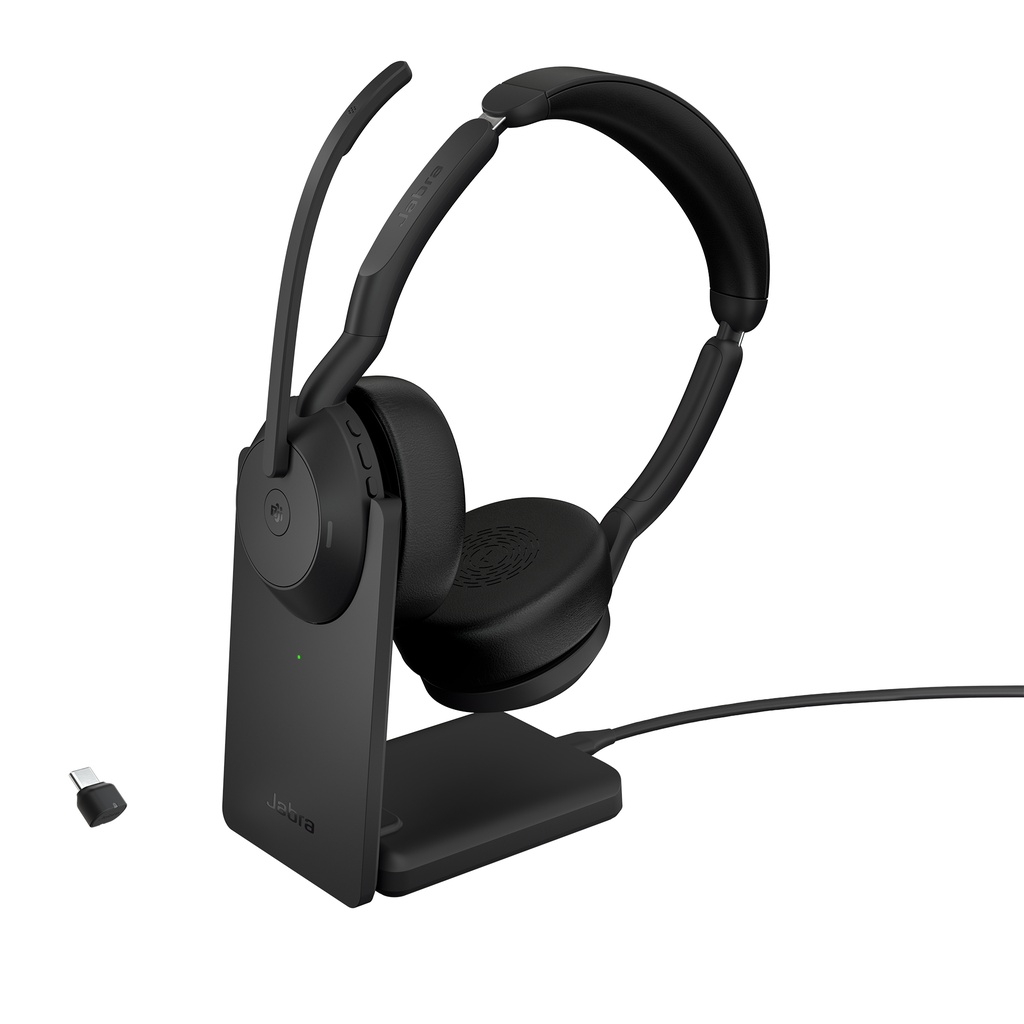 Jabra Headset Evolve2 55 MS Stereo USB-C BT mit Ladestation Zertifiziert für Microsoft Teams