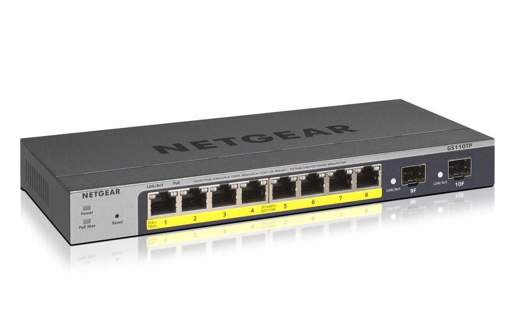 NETGEAR GS110TP | Managed L2/L3/L4 Switch | 8 Poorten | Gigabit Ethernet (10/100/1000 Mbps) | PoE | Grijs